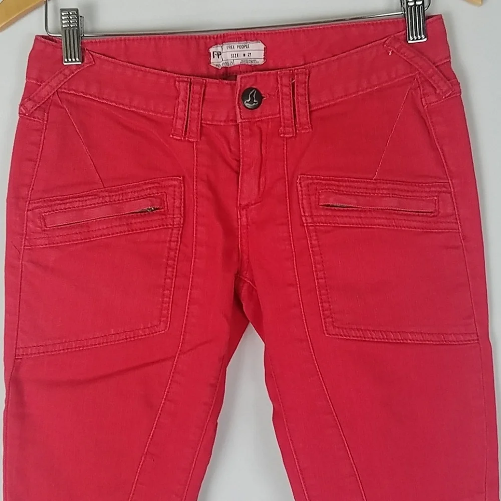 Free‎ People women 27 moto red utility skinny jeans denim minimalist Preppy